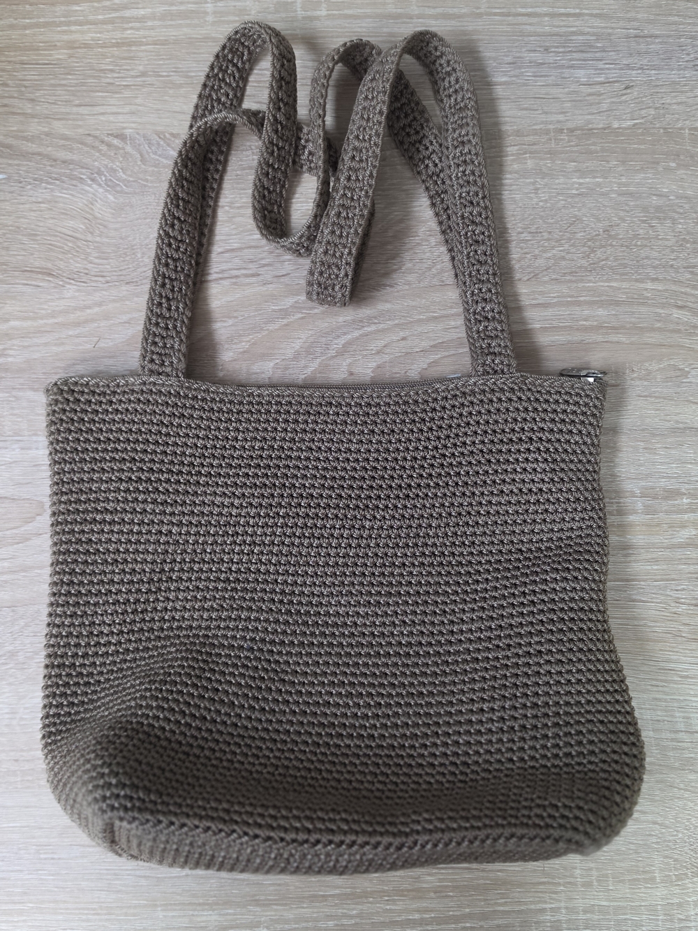 EUC The Sak Crochet Boho Hippie Zipped Shoulder Purse Handbag Taupe Brown